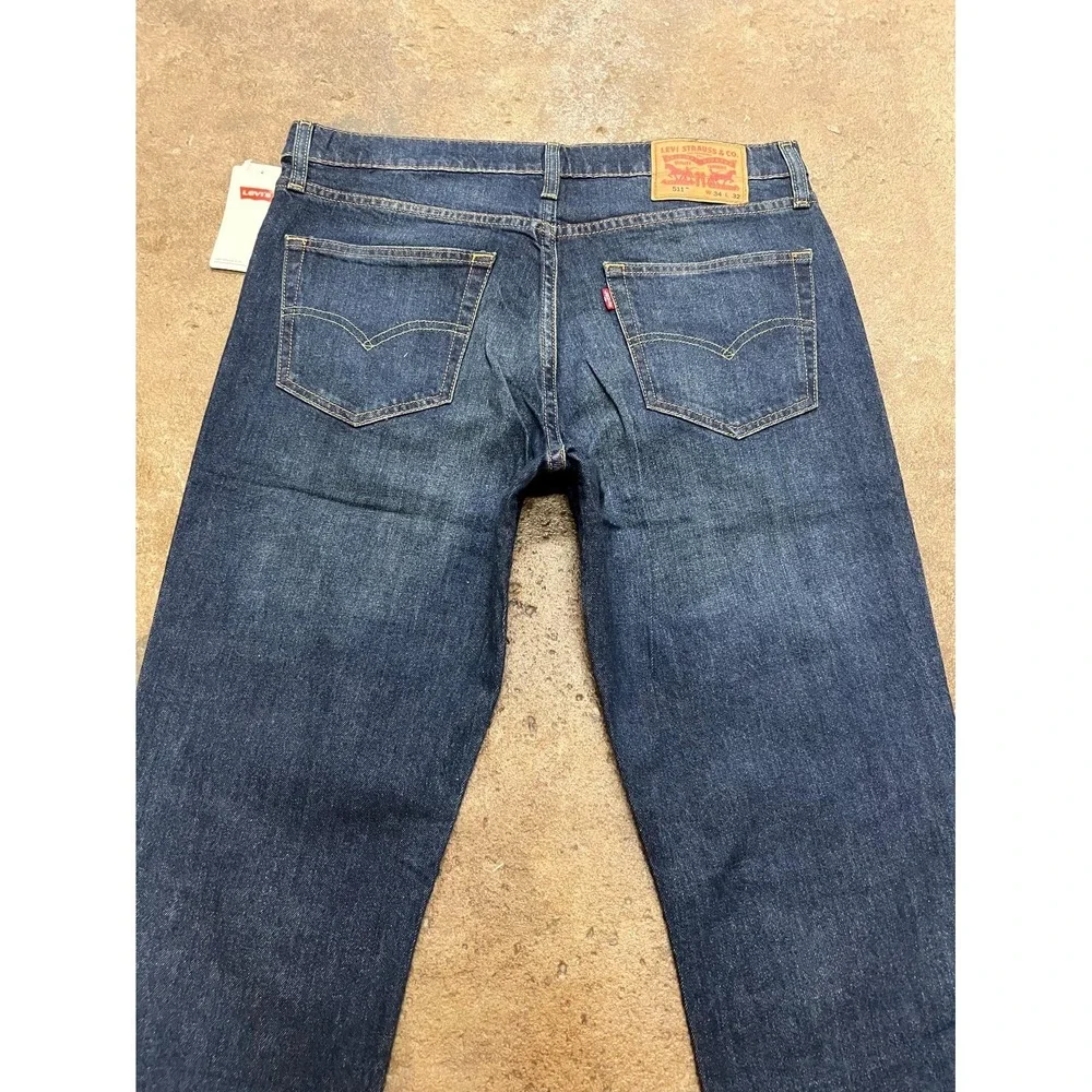 Levi's 511 Straight Leg Jeans Mens 34x32 Blue Denim Dark Wash Cotton Stretch - Picture 12 of 16